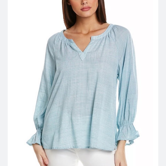 Tommy Bahama Tops - Tommy Bahama Montauk Light Blue Aqua Gingham Blouse Top Sz L Like New
